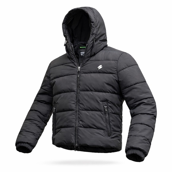 Y2K Superdry Puffer Jacket Hooded Mens Black XL Insulated Zip Tech Wear Utility